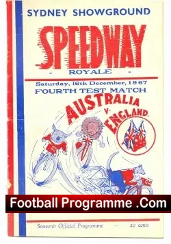 Australia Speedway v England 1967 - speedway programme