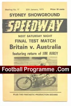 Australia Speedway v England 1973 Jim Airey Returns - speedway programme