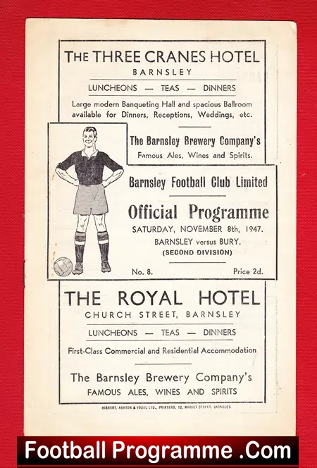 Barnsley v Bury 1947 – 1940s Old Football Programme