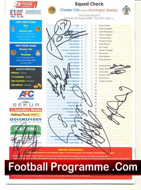 Chester City v Accrington Stanley 2006 – Multi Autographed First