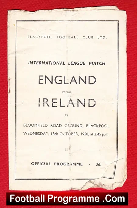 England v Ireland 1950 – at Blackpool to CLEAR