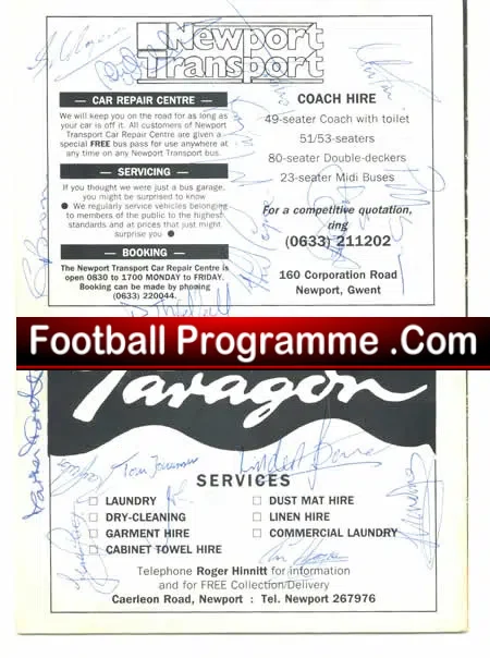 Newport County v Racing Club Warwick 1993 – Multi Autographed