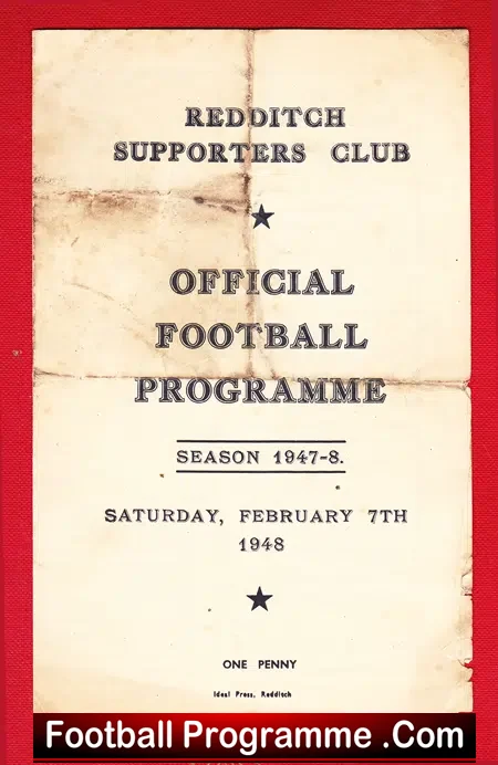 Redditch United v Bedworth Town 1948 – 1940s Football Programme