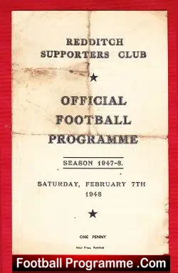 Redditch United v Bedworth Town 1948 – 1940s Football Programme
