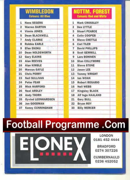 Wimbledon v Nottingham Forest 1995 – Multi Autographed