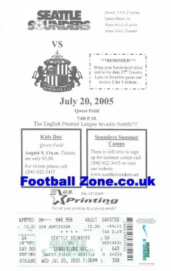 Seattle Sounders v Sunderland 2005 Canada – Plus UU Ticket