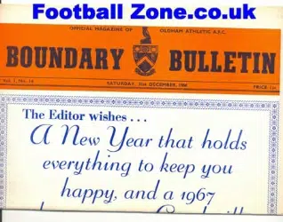 Oldham Athletic Boundry Bulletin December 1966