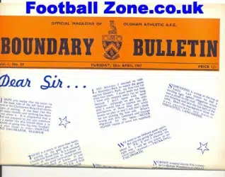 Oldham Athletic Boundry Bulletin April 1967