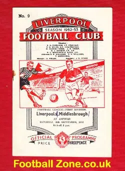 Liverpool v Middlesbrough 1952 – 1950s Football Programme