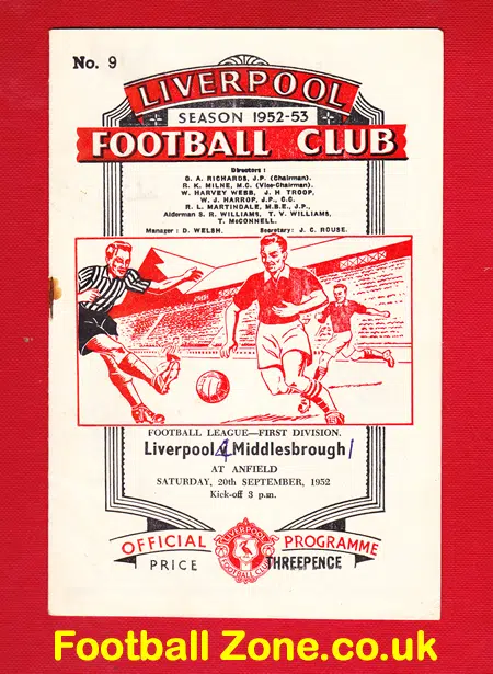 Liverpool v Middlesbrough 1952 – 1950s Football Programme
