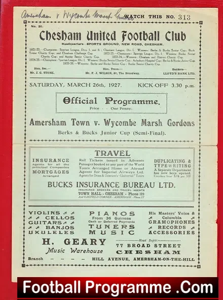 Amersham Town v Wycombe Marsh Gordons 1927 – at Chesham United