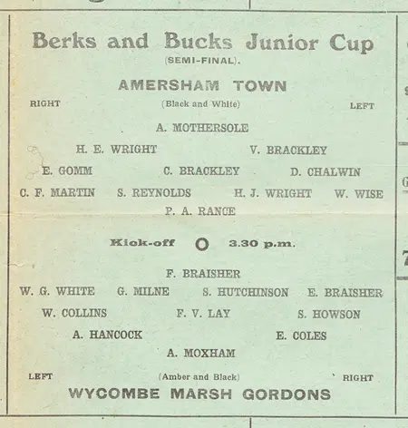 Amersham Town v Wycombe Marsh Gordons 1927 - at Chesham United