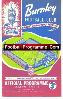 Burnley v Birmingham City 1960 - football programme