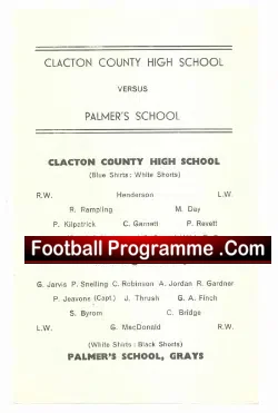 Clacton County High School v Palmers School Grays 1964