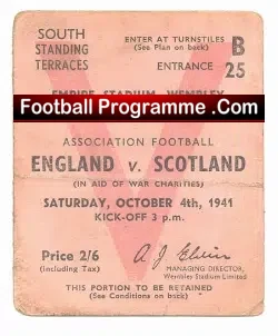 England v Scotland 1941 – Football Ticket Stub War Charities