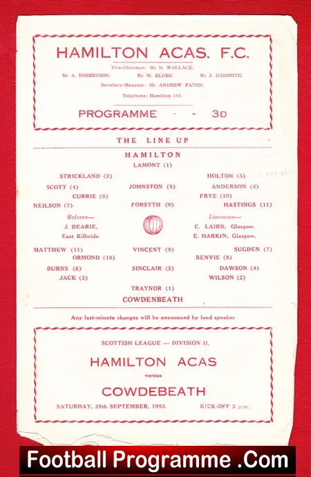Hamilton Academical v Cowdenbeath 1963