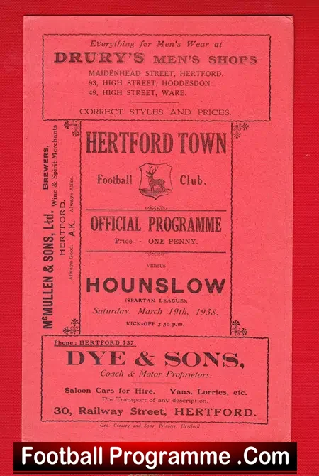 Hertford Town v Hounslow Town 1938