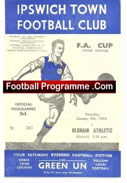 Ipswich Town v Oldham Athletic 1954 - FA Cup - football programme