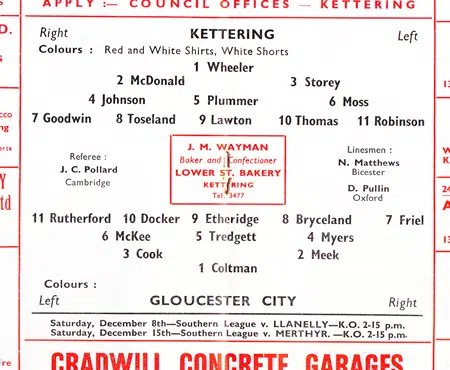 Kettering Town v Gloucester City 1956