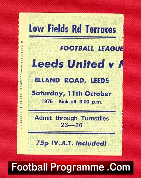 Leeds United v Manchester United 1975 – Football Ticket