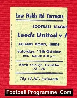 Leeds United v Manchester United 1975 – Football Ticket