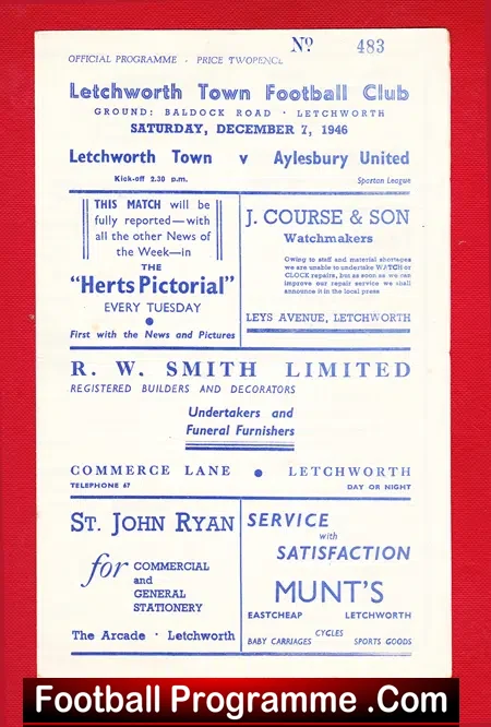 Letchworth Town v Aylesbury 1946