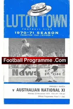 Luton Town v Australia X1 1970 - Friendly Match - football programme