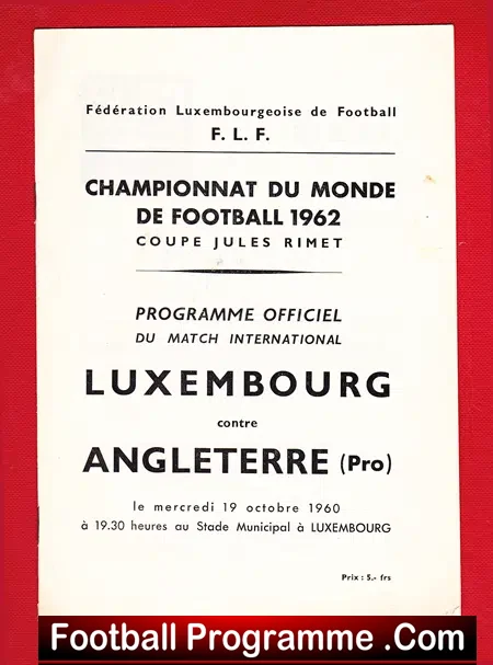 Luxembourg v England 1960 – World Cup Qualifier