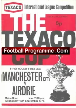 Manchester City v Airdrieonians Airdrie 1971 – Texaco Cup Match
