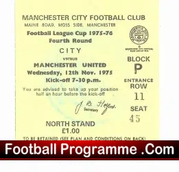 Manchester City v Manchester United 1975 – Ticket