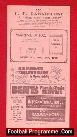 Marine Athletic v Cockfield 1933 – Rare 1930s Programme