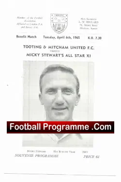 Micky Stewart Testimonial Benefit Game Tooting Mitcham 1965