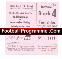 Middlesbrough v Manchester United 1974 – Ticket Stub