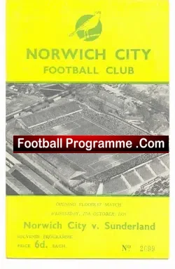 Norwich City v Sunderland 1956 - Opening Of Floodlights - football programme