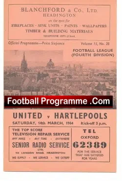 Oxford United v Hartlepool United 1964