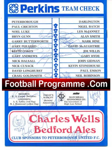 Peterborough United v Darlington 1989 – Multi Autographed