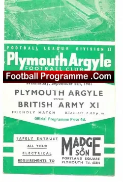 Plymouth Argyle v British Army 1961 – Friendly Game