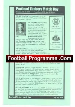 Portland Timbers v Sunderland 2005 - Canadadian - football programme