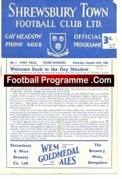 Shrewsbury Town v Port Vale 1961