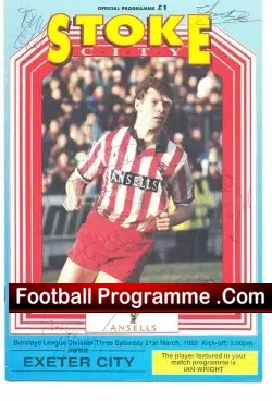 Stoke City v Exeter City 1992 – Multi Autographs + Comp