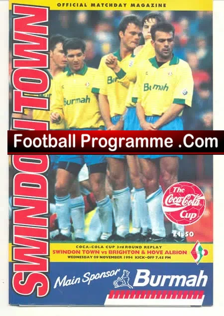 Swindon Town v Brighton 1994 - Multi Autographed Signed - football programme