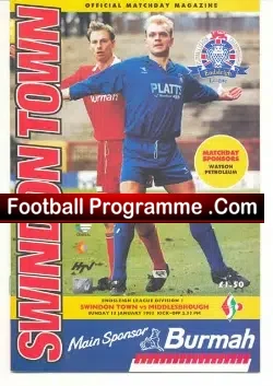 Swindon Town v Middlesbrough 1995 - Multi Autographed - football programme