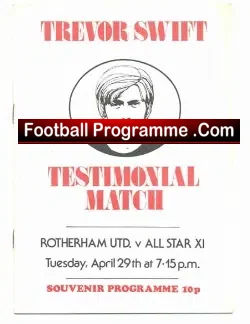 Trevor Swift Testimonial Benefit Match Rotherham United 1975 - football programme