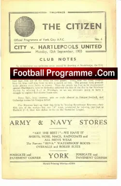 York City v Hartlepool United 1955