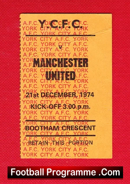 York City v Manchester United 1974 – 2nd Division Season Ticket