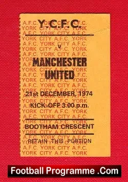 York City v Manchester United 1974 – 2nd Division Season Ticket