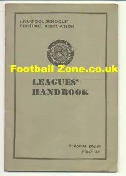 Liverpool Boys League Handbook 1953 – 1954 – Schoolboys