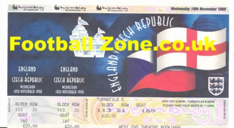 England v Czech Republic 1998 - Full Ticket Stub Unused