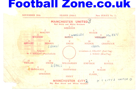 Manchester United v Manchester City 1944 – Nov 1940’s Programmes