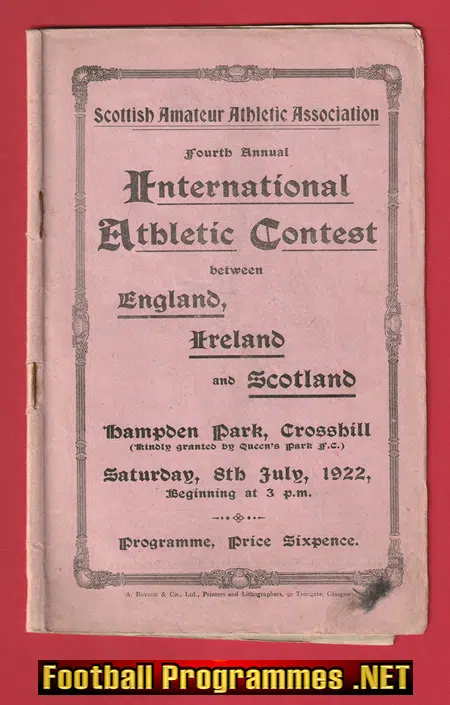 International Athletics Contest Hampden Park Scotland – 1922